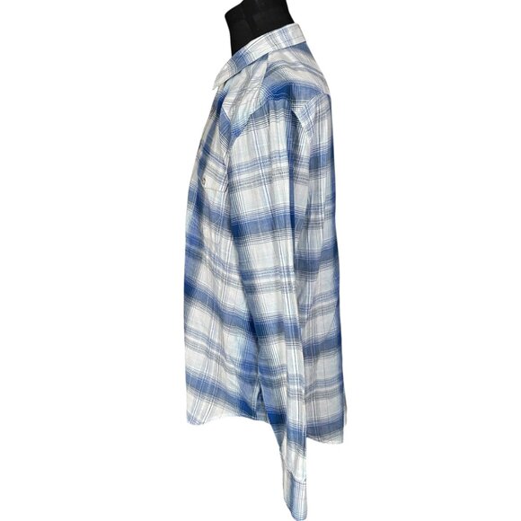 Lucky Brand Classic Fit Blue Plaid Long SLeeve Pearl Snap Button Front Shirt XL - Picture 3 of 7